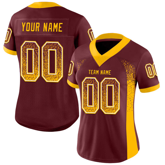 Custom Burgundy Gold-White Mesh Drift Fashion Football Jersey - Sky-Custom