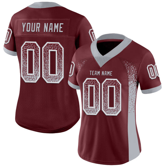 Custom Burgundy Gray-White Mesh Drift Fashion Football Jersey - Sky-Custom