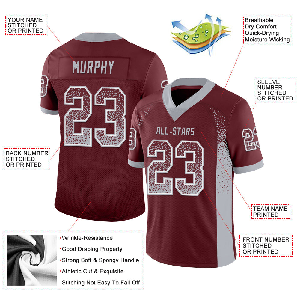 Custom Burgundy Gray-White Mesh Drift Fashion Football Jersey - Sky-Custom