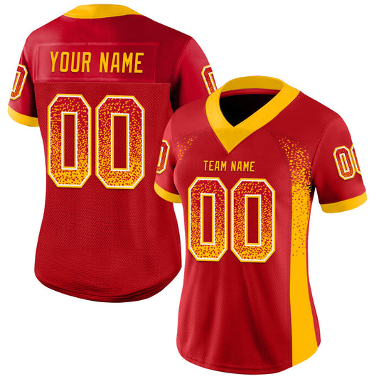 Custom Red Gold-White Mesh Drift Fashion Football Jersey - Sky-Custom