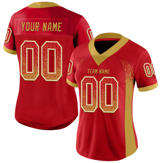 Custom Red Old Gold-White Mesh Drift Fashion Football Jersey - Sky-Custom