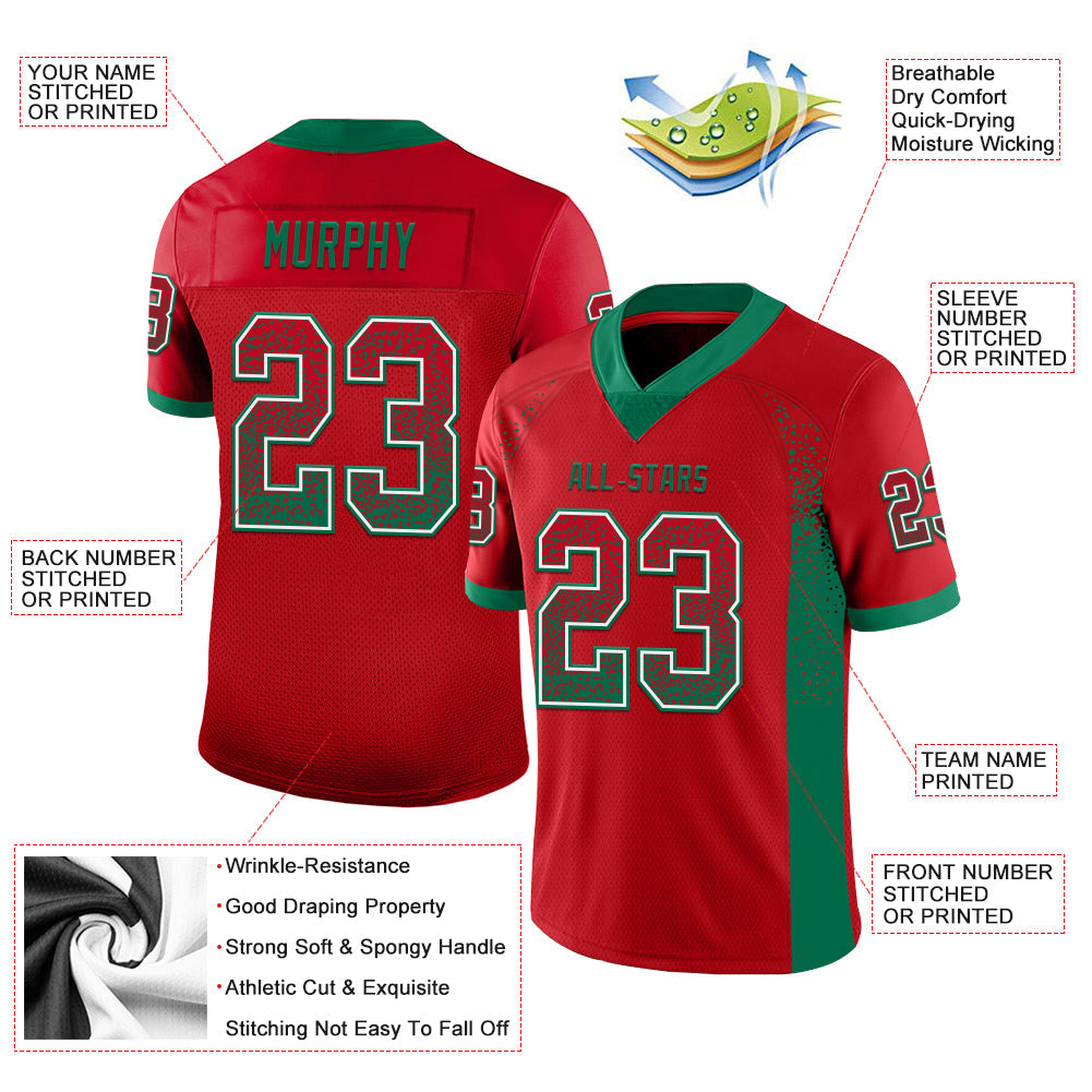 Custom Red Kelly Green-White Mesh Drift Fashion Football Jersey - Sky-Custom