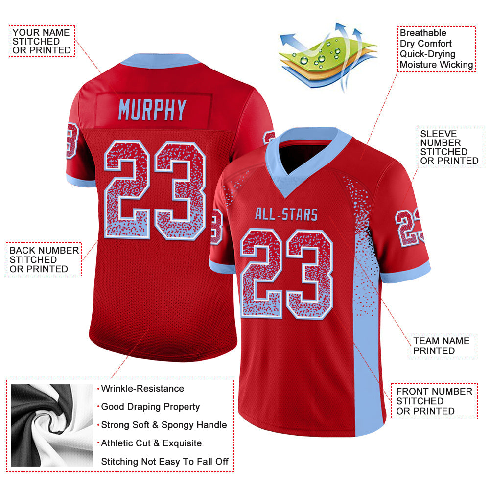 Custom Red Light Blue-White Mesh Drift Fashion Football Jersey - Sky-Custom
