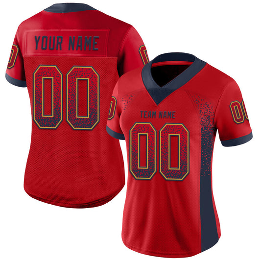 Custom Red Navy-Old Gold Mesh Drift Fashion Football Jersey - Sky-Custom