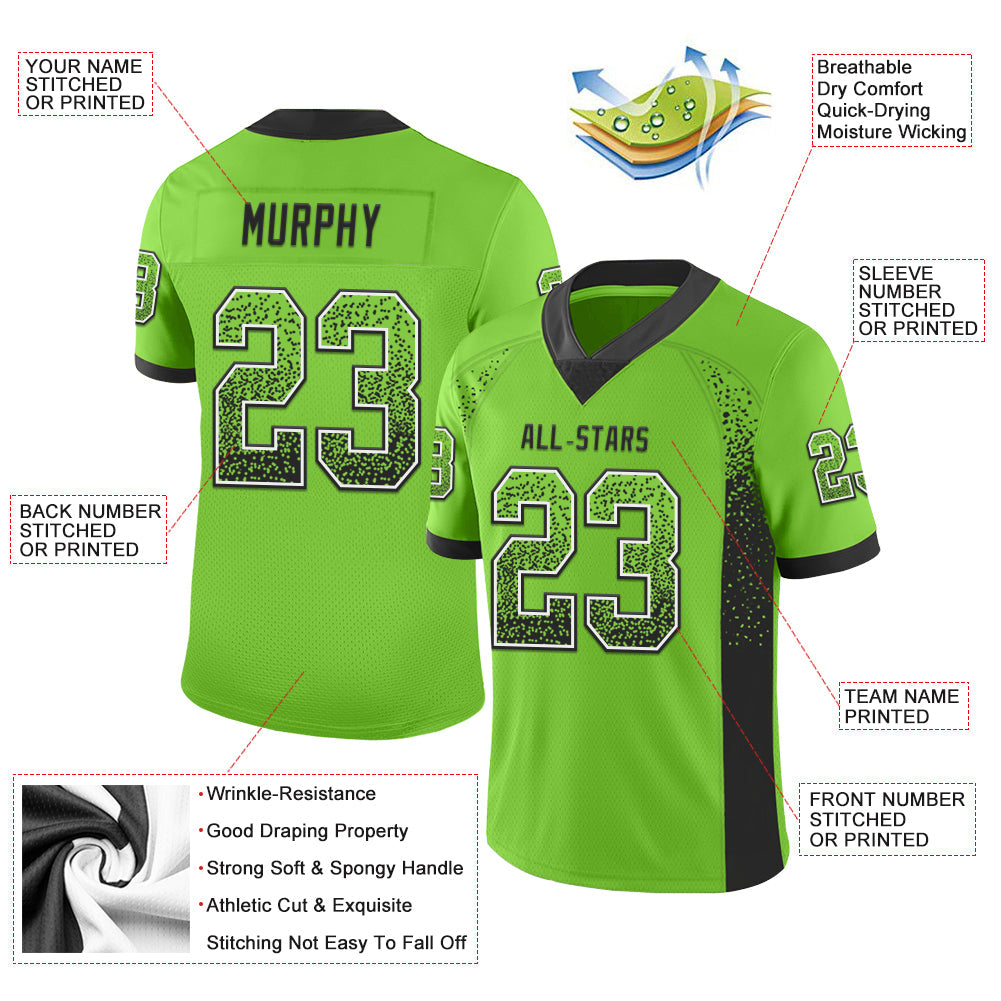 Custom Neon Green Black-White Mesh Drift Fashion Football Jersey - Sky-Custom