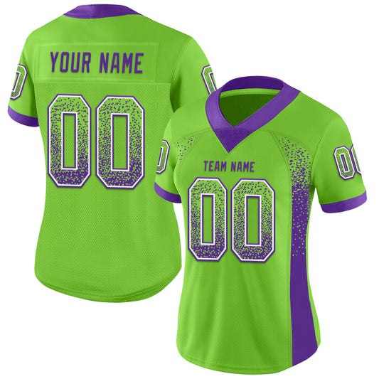 Custom Neon Green Purple-White Mesh Drift Fashion Football Jersey - Sky-Custom