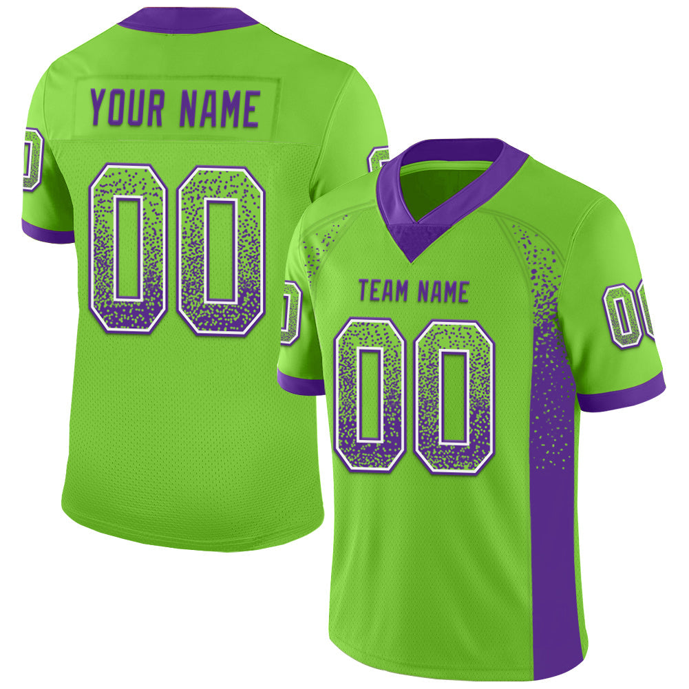 Custom Neon Green Purple-White Mesh Drift Fashion Football Jersey - Sky-Custom