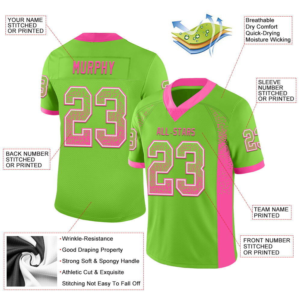 Custom Neon Green Pink-White Mesh Drift Fashion Football Jersey - Sky-Custom