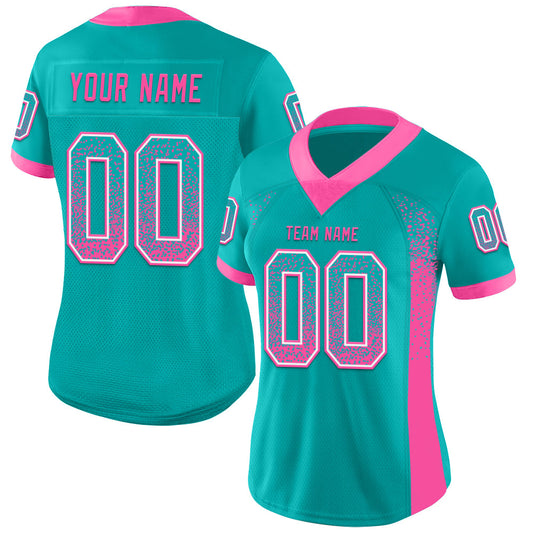 Custom Aqua Pink-White Mesh Drift Fashion Football Jersey - Sky-Custom