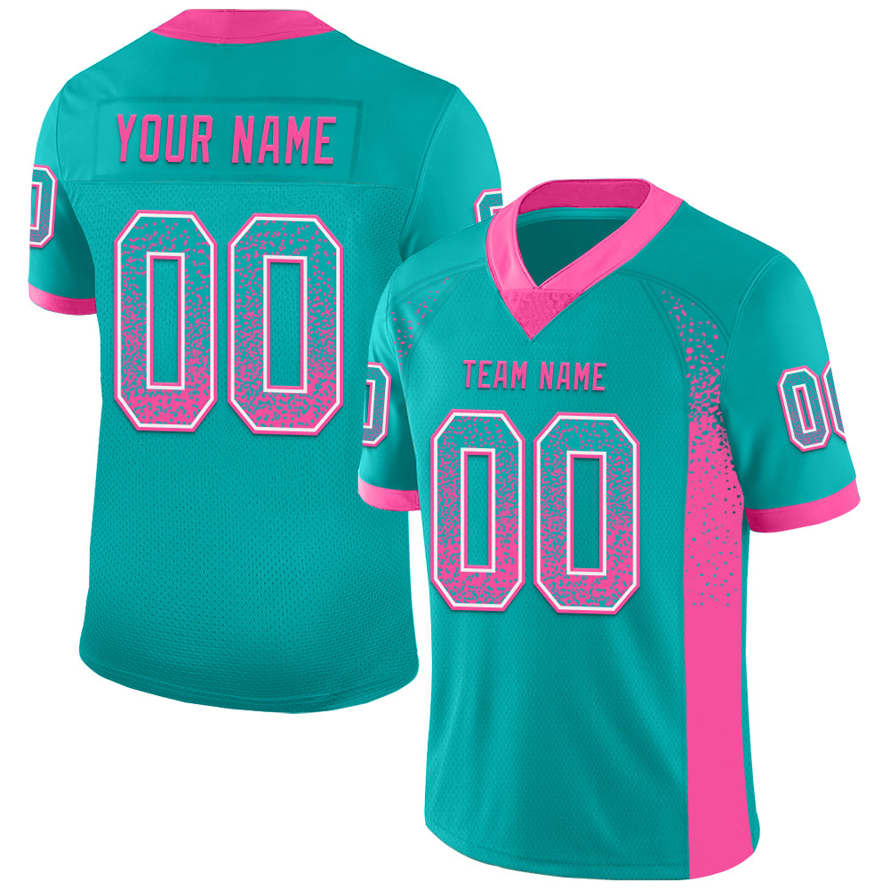 Custom Aqua Pink-White Mesh Drift Fashion Football Jersey - Sky-Custom