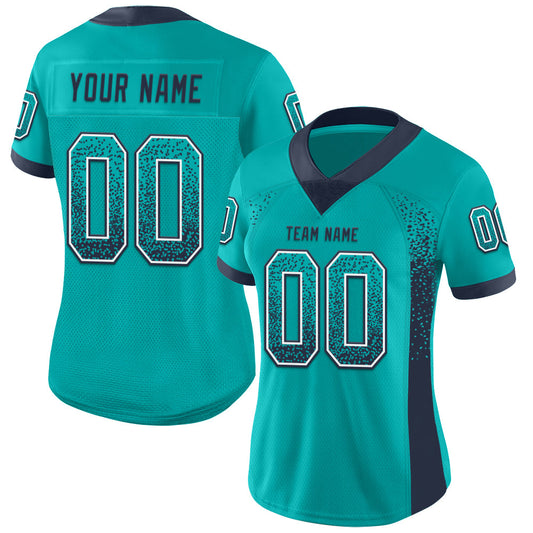 Custom Aqua Navy-White Mesh Drift Fashion Football Jersey - Sky-Custom