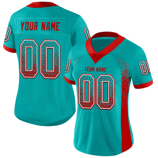 Custom Aqua Red-White Mesh Drift Fashion Football Jersey - Sky-Custom