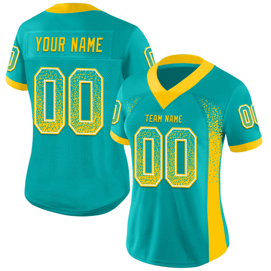 Custom Aqua Yellow-White Mesh Drift Fashion Football Jersey - Sky-Custom