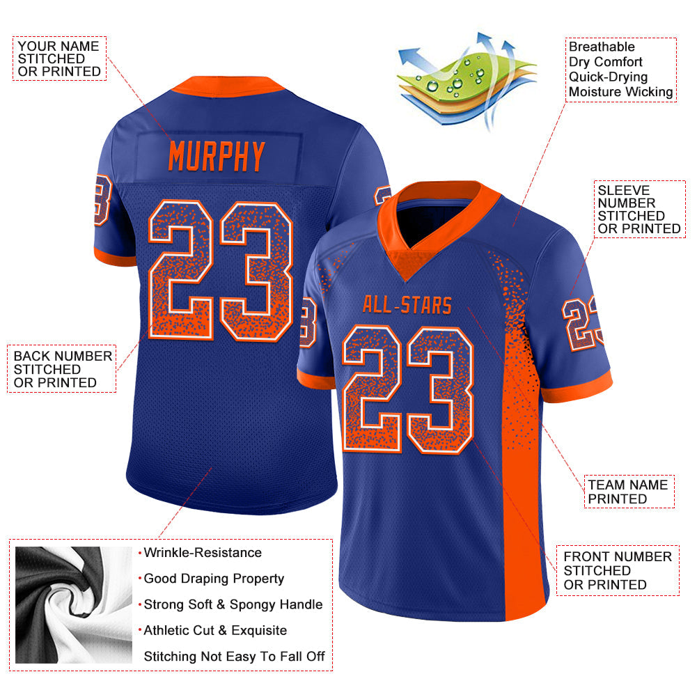 Custom Royal Orange-White Mesh Drift Fashion Football Jersey - Sky-Custom