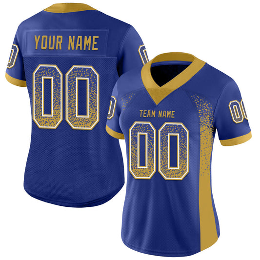 Custom Royal Old Gold-White Mesh Drift Fashion Football Jersey - Sky-Custom