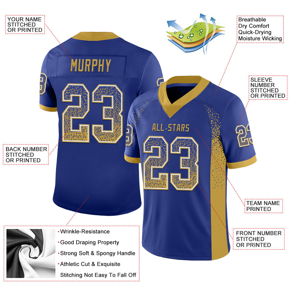 Custom Royal Old Gold-White Mesh Drift Fashion Football Jersey - Sky-Custom