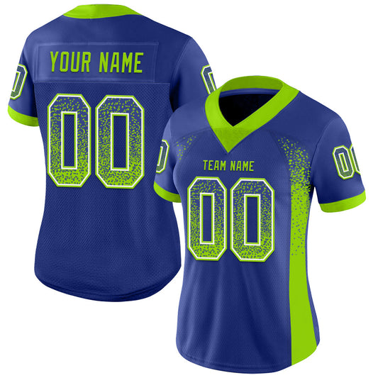 Custom Royal Neon Green-White Mesh Drift Fashion Football Jersey - Sky-Custom