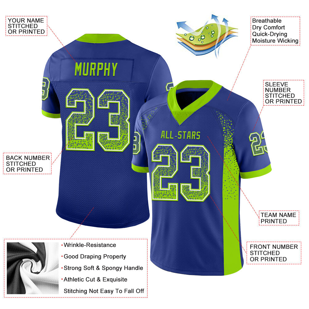 Custom Royal Neon Green-White Mesh Drift Fashion Football Jersey - Sky-Custom