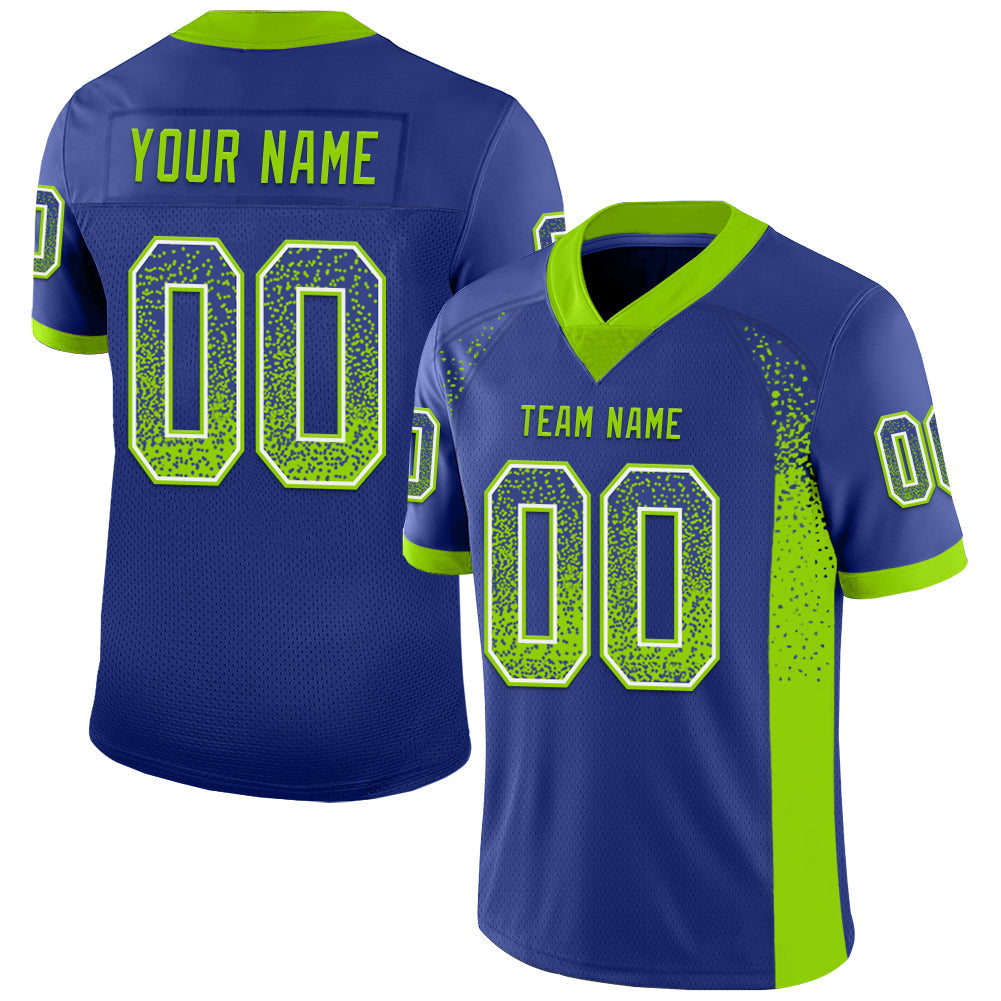 Custom Royal Neon Green-White Mesh Drift Fashion Football Jersey - Sky-Custom