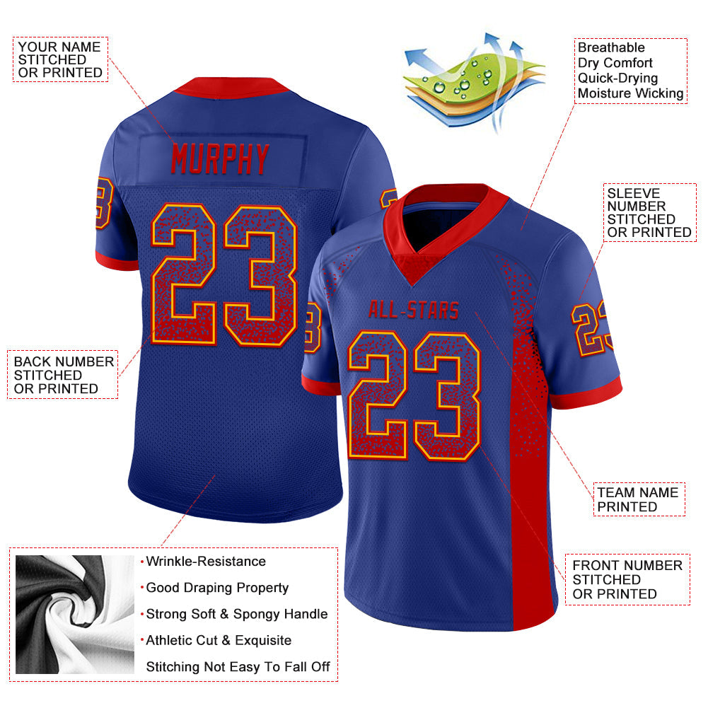 Custom Royal Red-Gold Mesh Drift Fashion Football Jersey - Sky-Custom