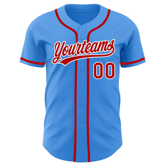 Custom Electric Blue Red-White Authentic Baseball Jersey - Sky-Custom