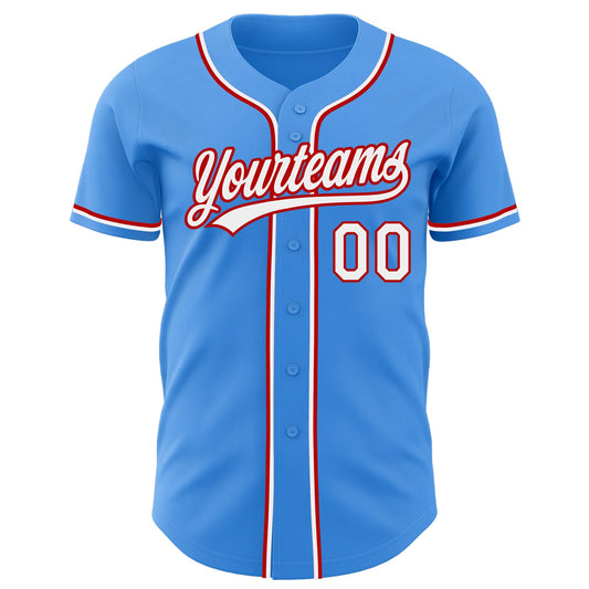Custom Electric Blue White-Red Authentic Baseball Jersey - Sky-Custom