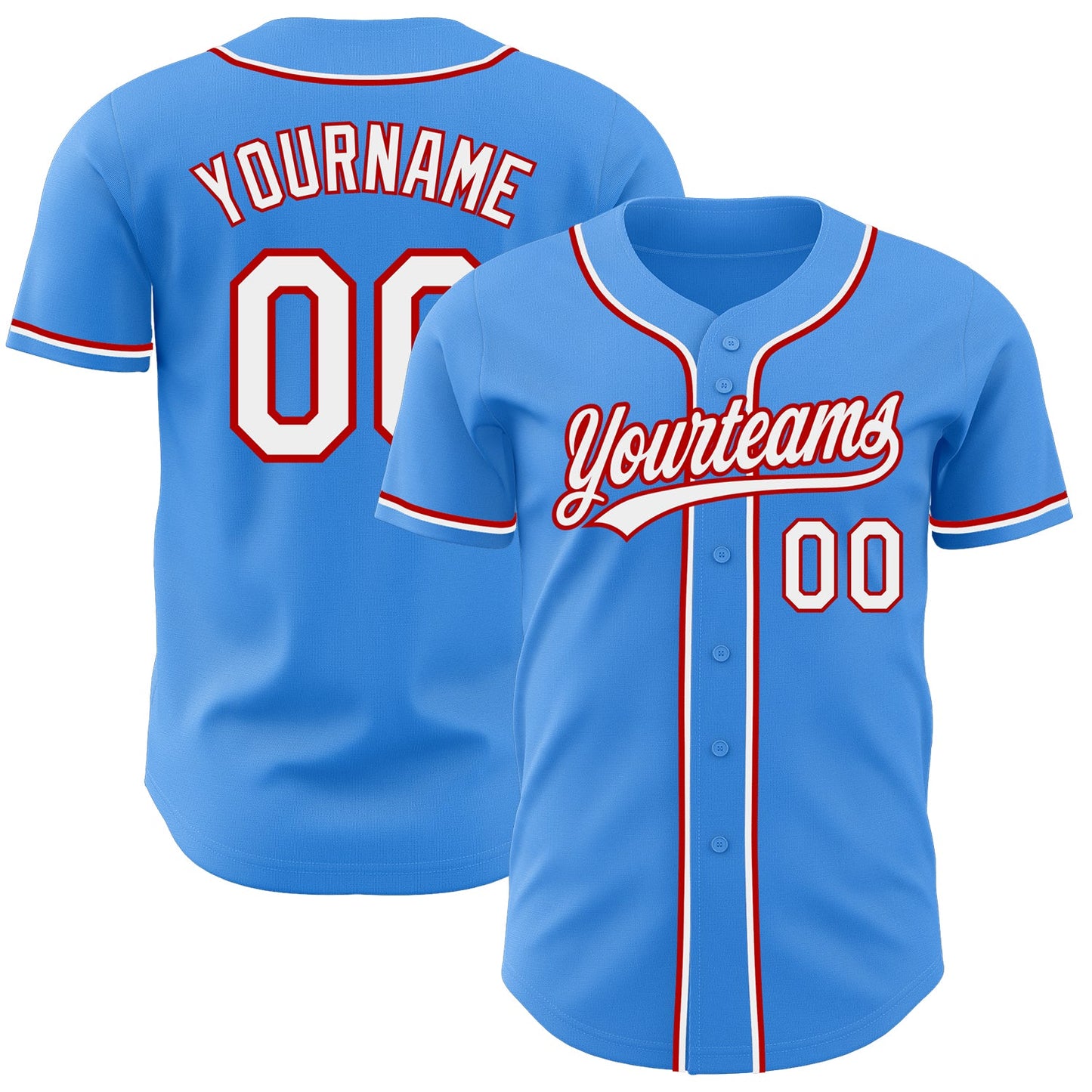 Custom Electric Blue White-Red Authentic Baseball Jersey - Sky-Custom