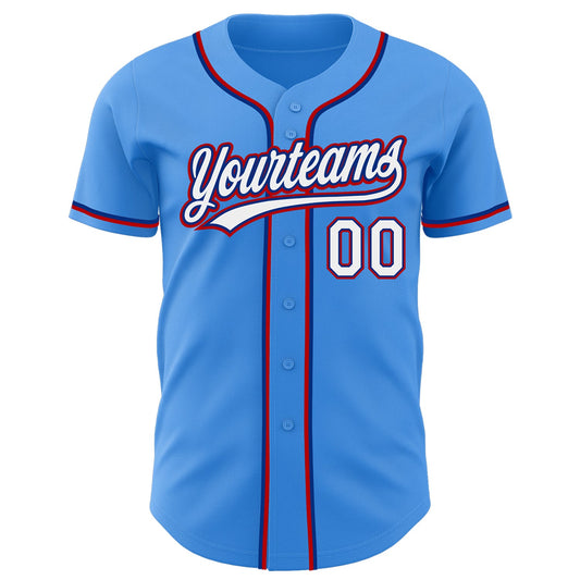 Custom Electric Blue White Royal-Red Authentic Baseball Jersey - Sky-Custom