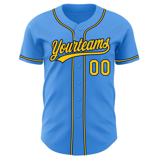 Custom Electric Blue Yellow-Navy Authentic Baseball Jersey - Sky-Custom