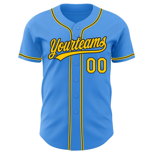 Custom Electric Blue Yellow-Black Authentic Baseball Jersey - Sky-Custom
