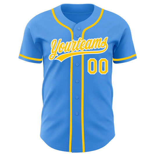 Custom Electric Blue Yellow-White Authentic Baseball Jersey - Sky-Custom