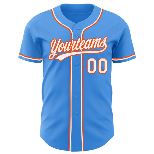 Custom Electric Blue White-Orange Authentic Baseball Jersey - Sky-Custom