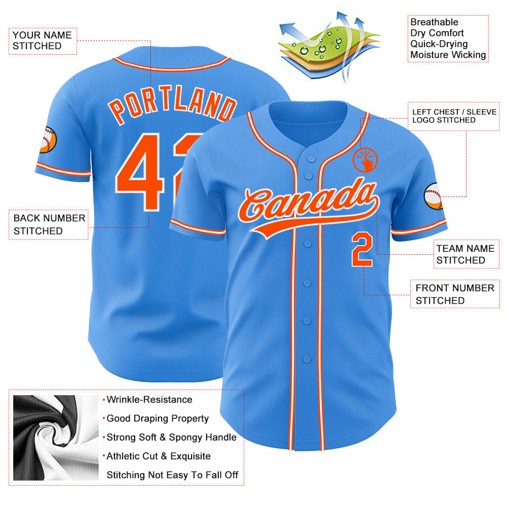 Custom Electric Blue Orange-White Authentic Baseball Jersey - Sky-Custom