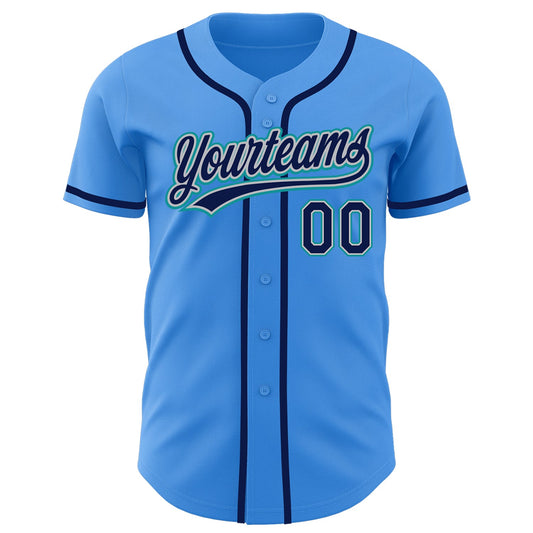 Custom Electric Blue Navy Gray-Teal Authentic Baseball Jersey - Sky-Custom