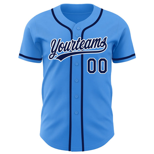 Custom Electric Blue Navy-White Authentic Baseball Jersey - Sky-Custom