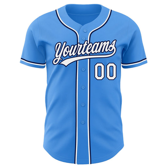 Custom Electric Blue White-Navy Authentic Baseball Jersey - Sky-Custom