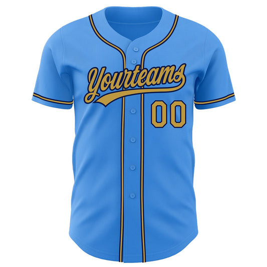 Custom Electric Blue Old Gold-Navy Authentic Baseball Jersey - Sky-Custom