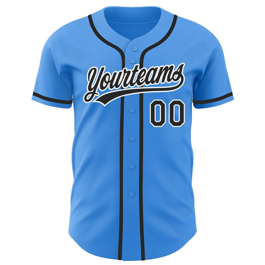 Custom Electric Blue Black-White Authentic Baseball Jersey - Sky-Custom