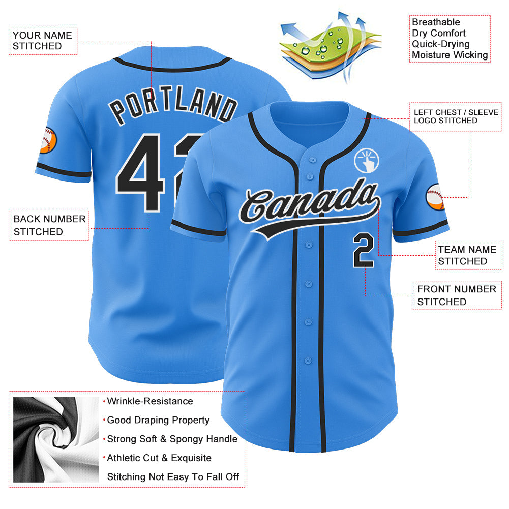 Custom Electric Blue Black-White Authentic Baseball Jersey - Sky-Custom