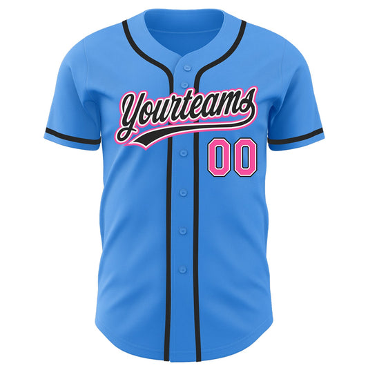 Custom Electric Blue Pink-Black Authentic Baseball Jersey - Sky-Custom