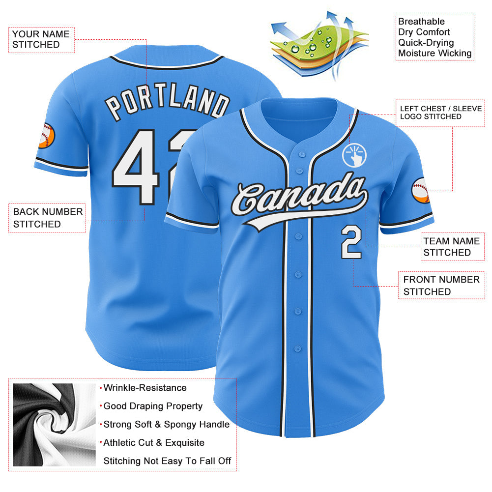 Custom Electric Blue White-Black Authentic Baseball Jersey - Sky-Custom