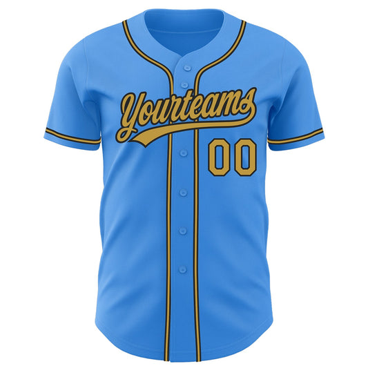 Custom Electric Blue Old Gold-Black Authentic Baseball Jersey - Sky-Custom