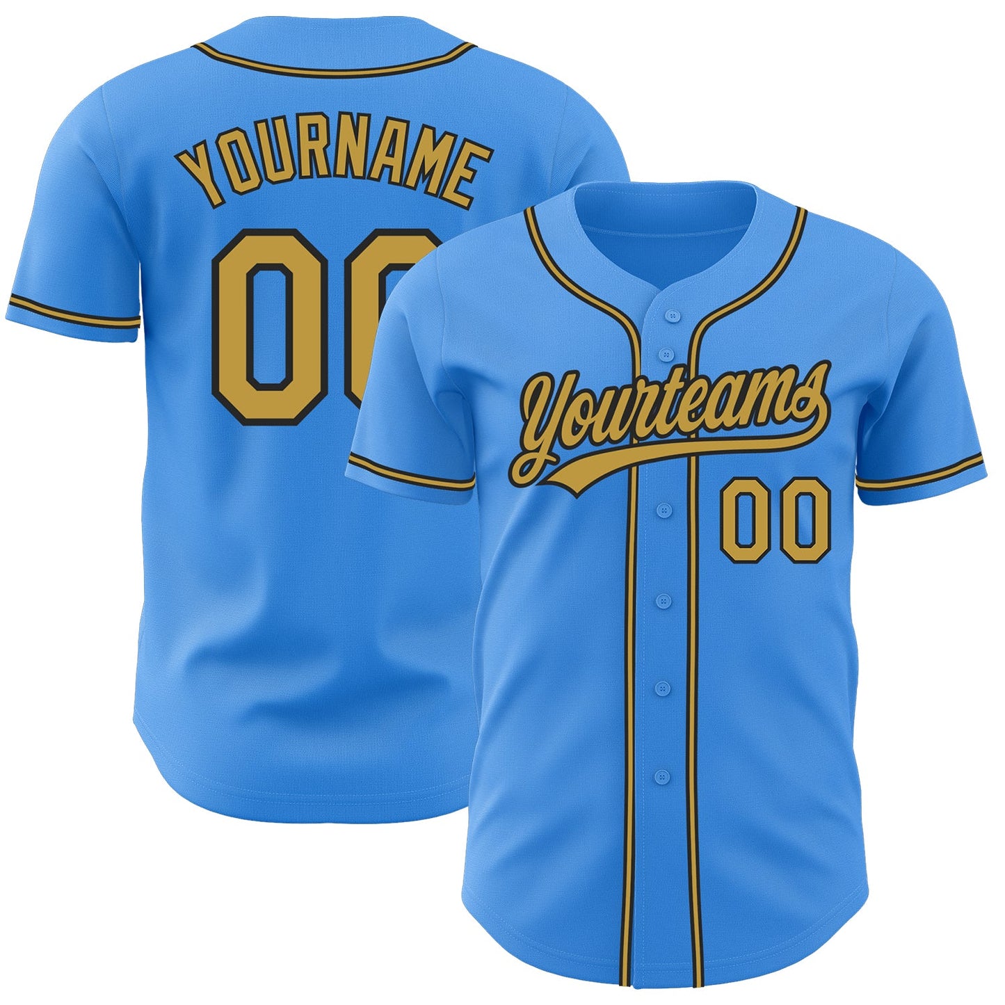 Custom Electric Blue Old Gold-Black Authentic Baseball Jersey - Sky-Custom