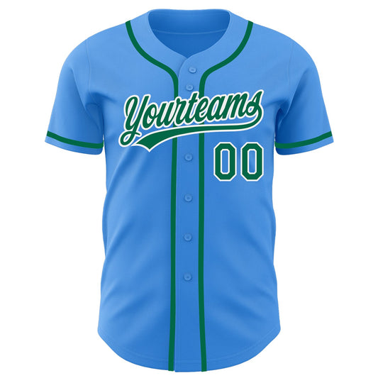 Custom Electric Blue Kelly Green-White Authentic Baseball Jersey - Sky-Custom