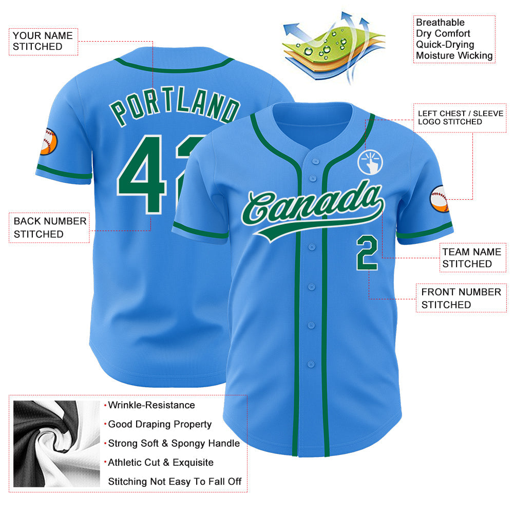 Custom Electric Blue Kelly Green-White Authentic Baseball Jersey - Sky-Custom