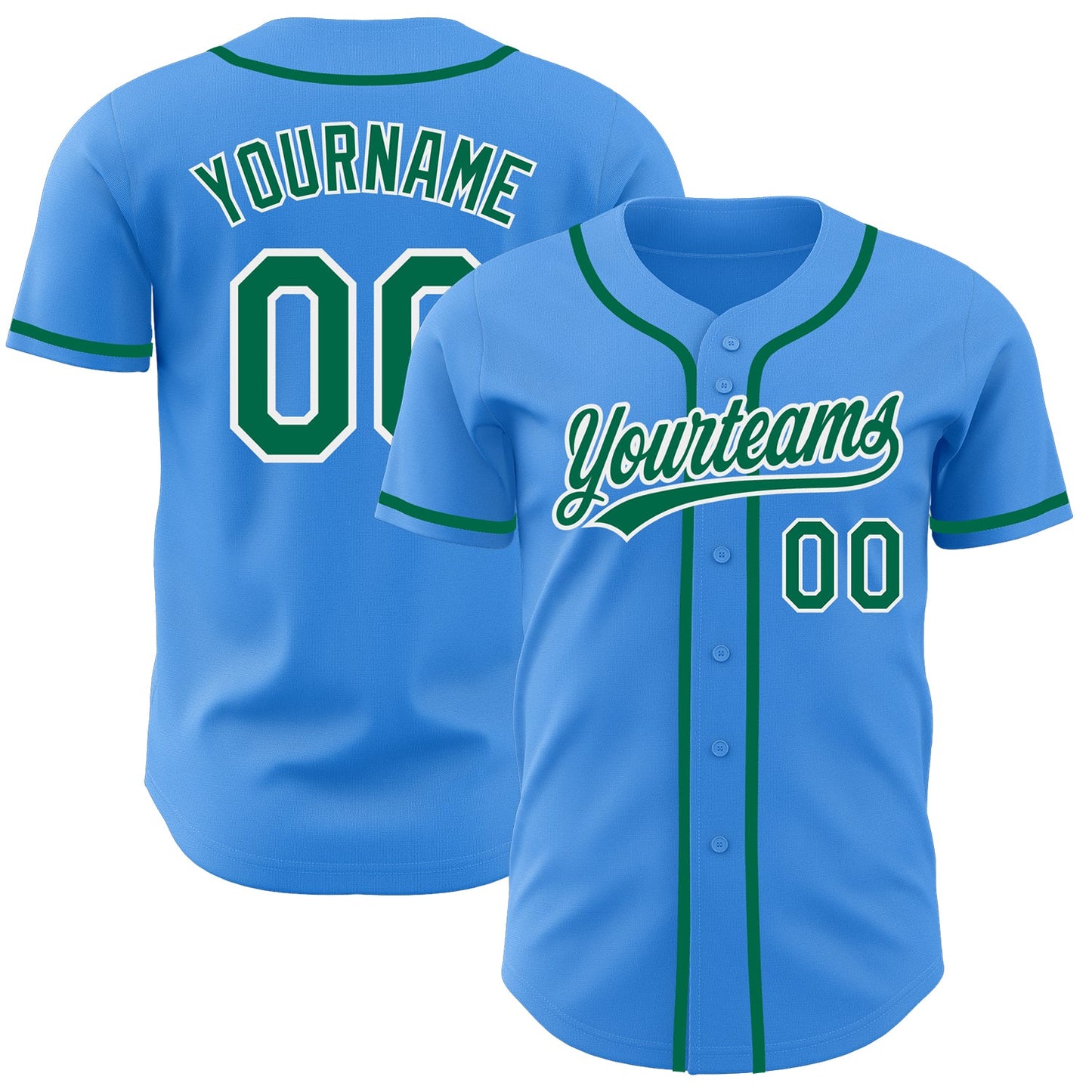 Custom Electric Blue Kelly Green-White Authentic Baseball Jersey - Sky-Custom
