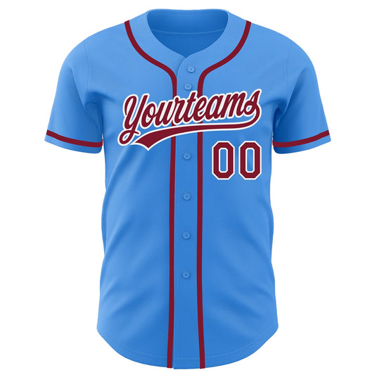 Custom Electric Blue Crimson-White Authentic Baseball Jersey - Sky-Custom