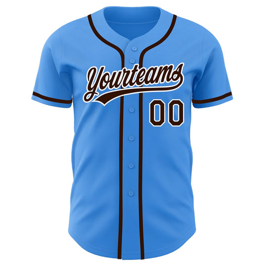 Custom Electric Blue Brown-White Authentic Baseball Jersey - Sky-Custom