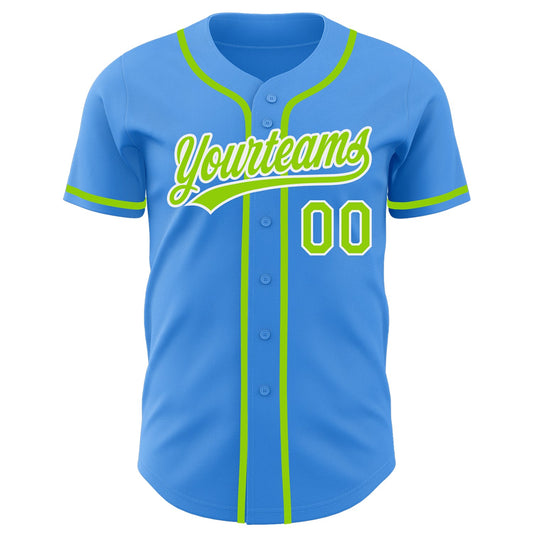 Custom Electric Blue Neon Green-White Authentic Baseball Jersey - Sky-Custom
