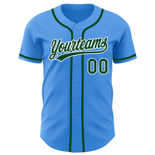 Custom Electric Blue Green-White Authentic Baseball Jersey - Sky-Custom